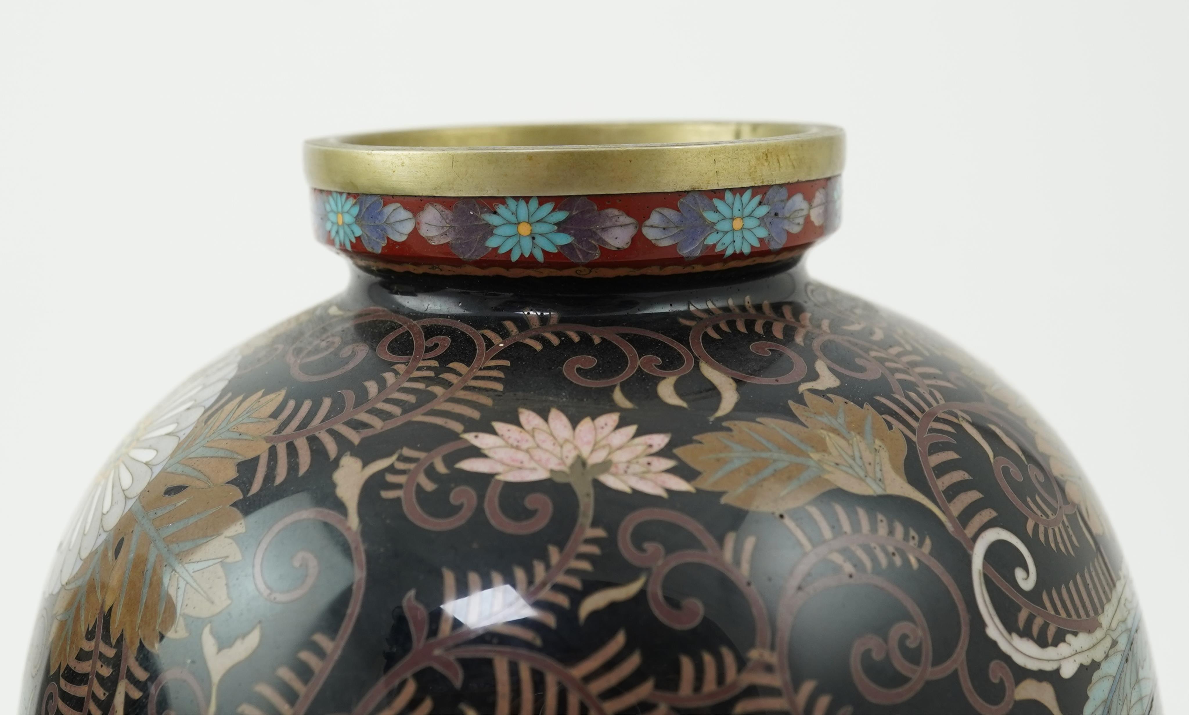 A pair of Japanese cloisonné enamel ‘phoenix’ vases, by Gonda Hirosuke I, Meiji period